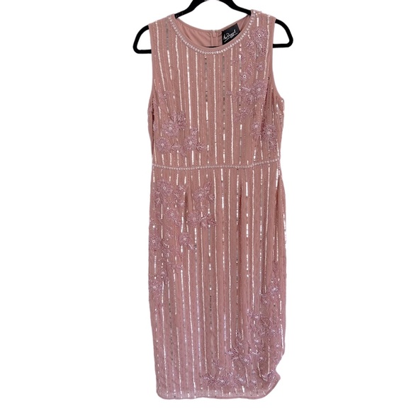 Mac Duggal STRIPED FLORAL EMBELLISHED SLEEVELESS MIDI DRESS size 10 - Picture 6 of 12